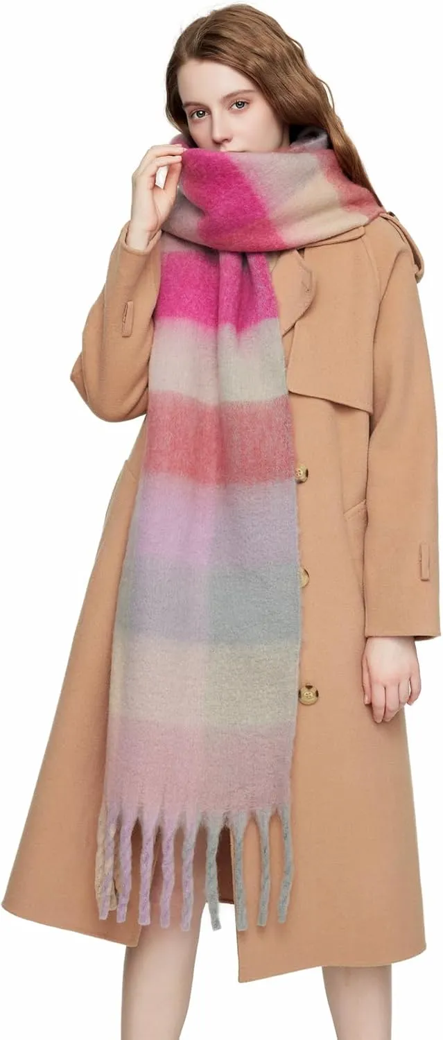 Yatemiole Women's Cashmere Big Coloured Checked Scarf Winter Warm Wrap Scarf