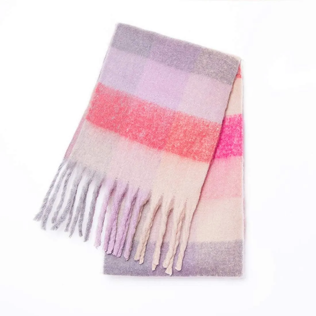 Yatemiole Women's Cashmere Big Coloured Checked Scarf Winter Warm Wrap Scarf